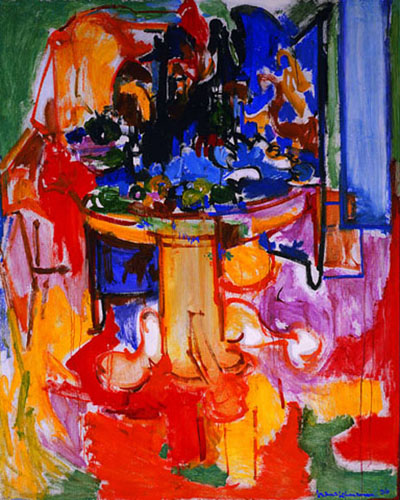 Table with Fruit and Coffeepot by Hans Hofmann, 1936 Casein and Oil on Plywood