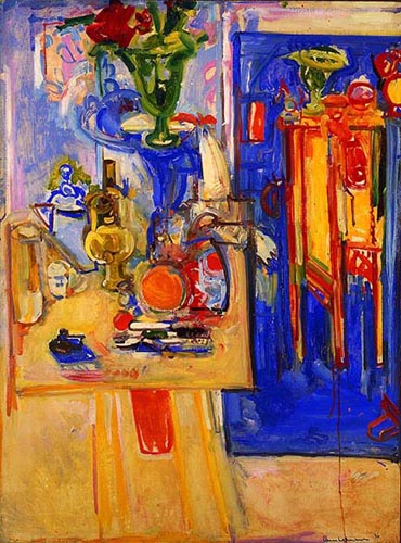 Table with Tea Kettle by Hans Hofmann, 1936 Casein and Oil on Plywood